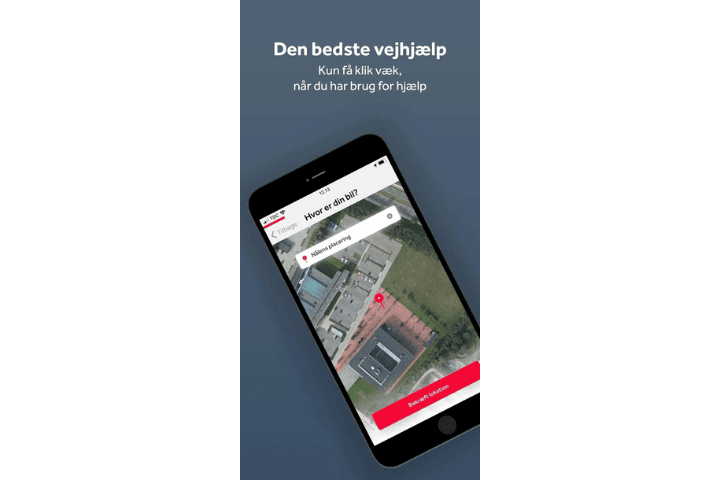 SOS Dansk Autohjælp Vejhjælp App mobile view of location on map