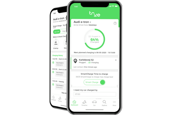 True Energy app view of planned charging of Audi e-tron